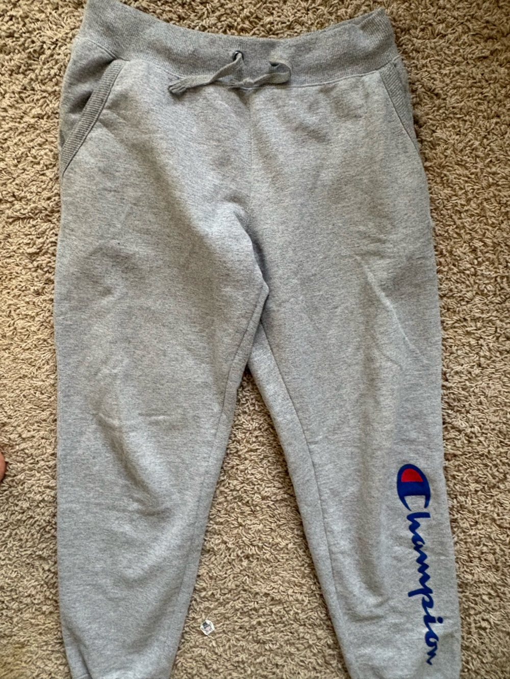 Champion Heather Gray Logo Joggers with Blue & Red Script